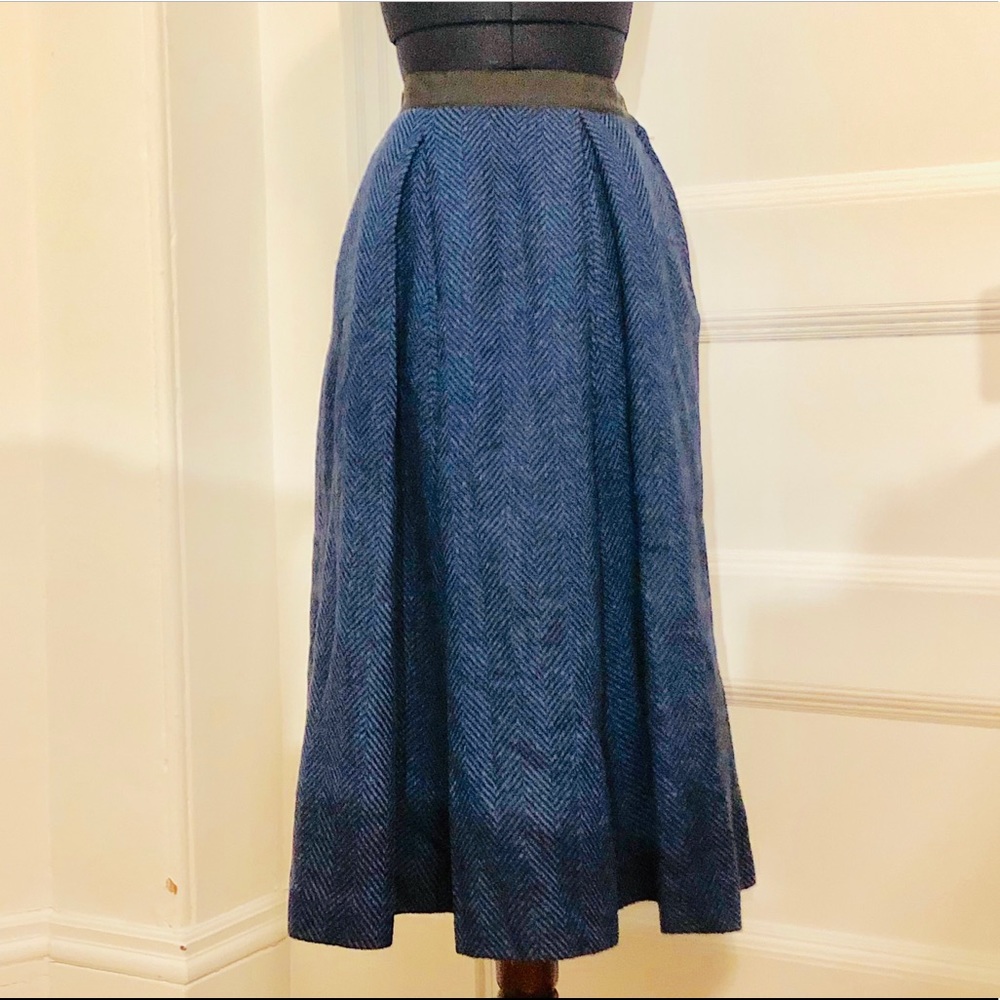Vintage 1950s Wool Blue & Black Knee-Length Skirt